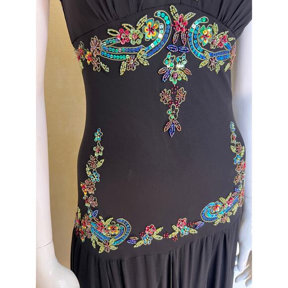 Sue Wong Y2K Sz 6 Black Beaded Drop Waist Fairy Core Whimsygoth Asymmetrical Hem - Picture 4 of 14